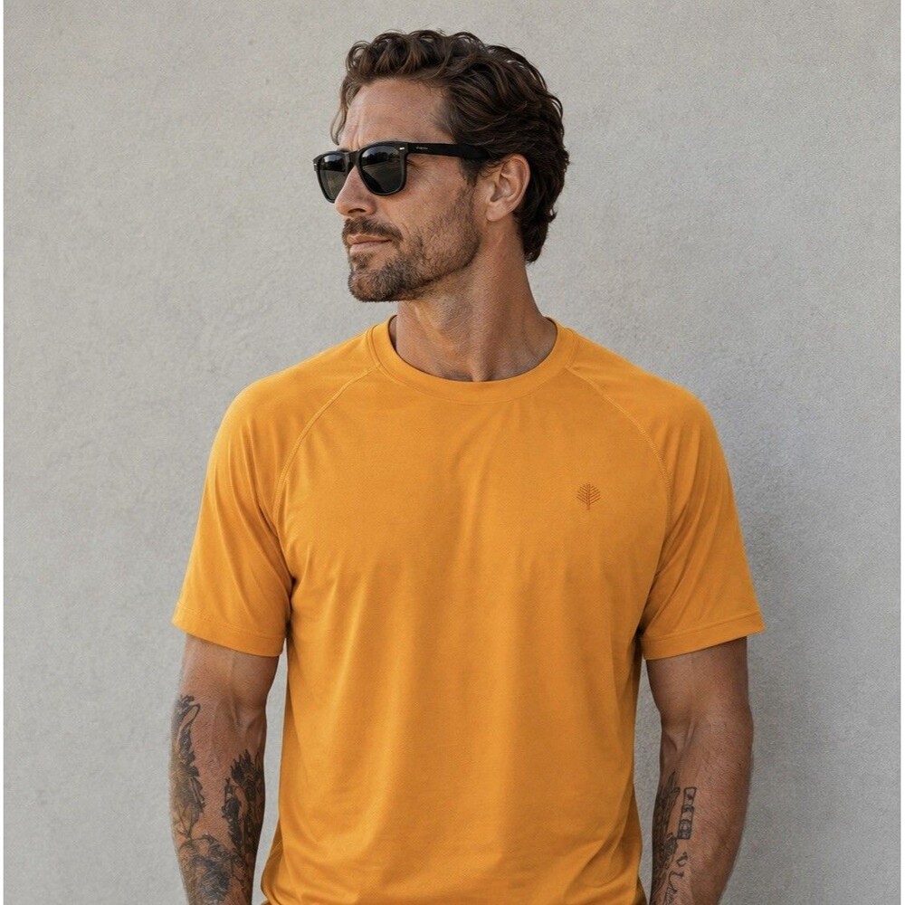 Coolibar Mens Hightide Swim Shirt XL Gold Orange UPF 50+ Rash Guard 03529